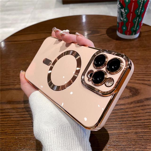 Für Magsafe Magnetic Square Plating Bumper Case für iPhone 11 12 13 14 Pro Max Luxus Silikonlinsen-Schutzhülle 14 Pro Max