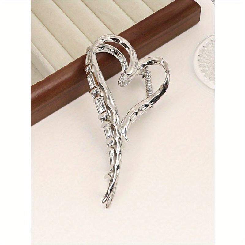 1pc Hollow Out Heart Shaped Metal Shaped Elegant Hair Claw For Thick Hair, Gold Head Piece Valentine's Day