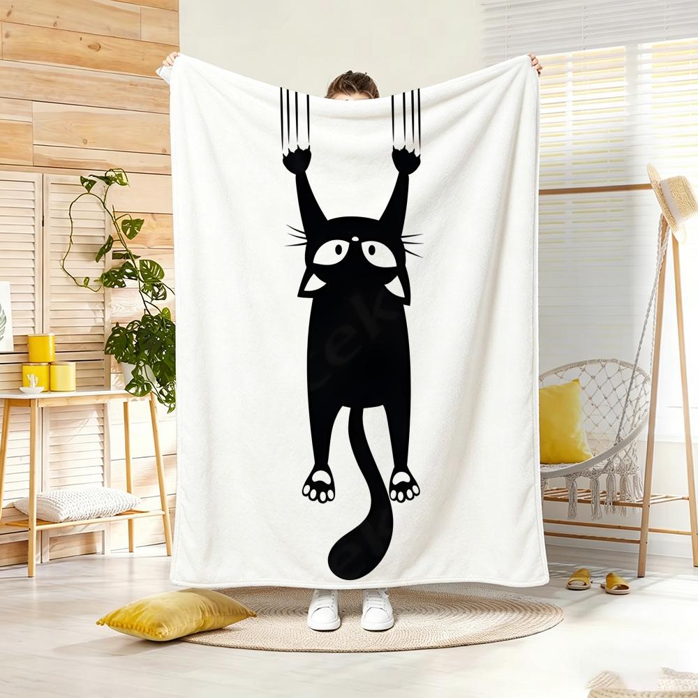 Artistic Pattern G-Goofy Black Cat Clawing Throw Lightweight 240g Flannel Blanket Soft Skin-friendly for Summer Cooling