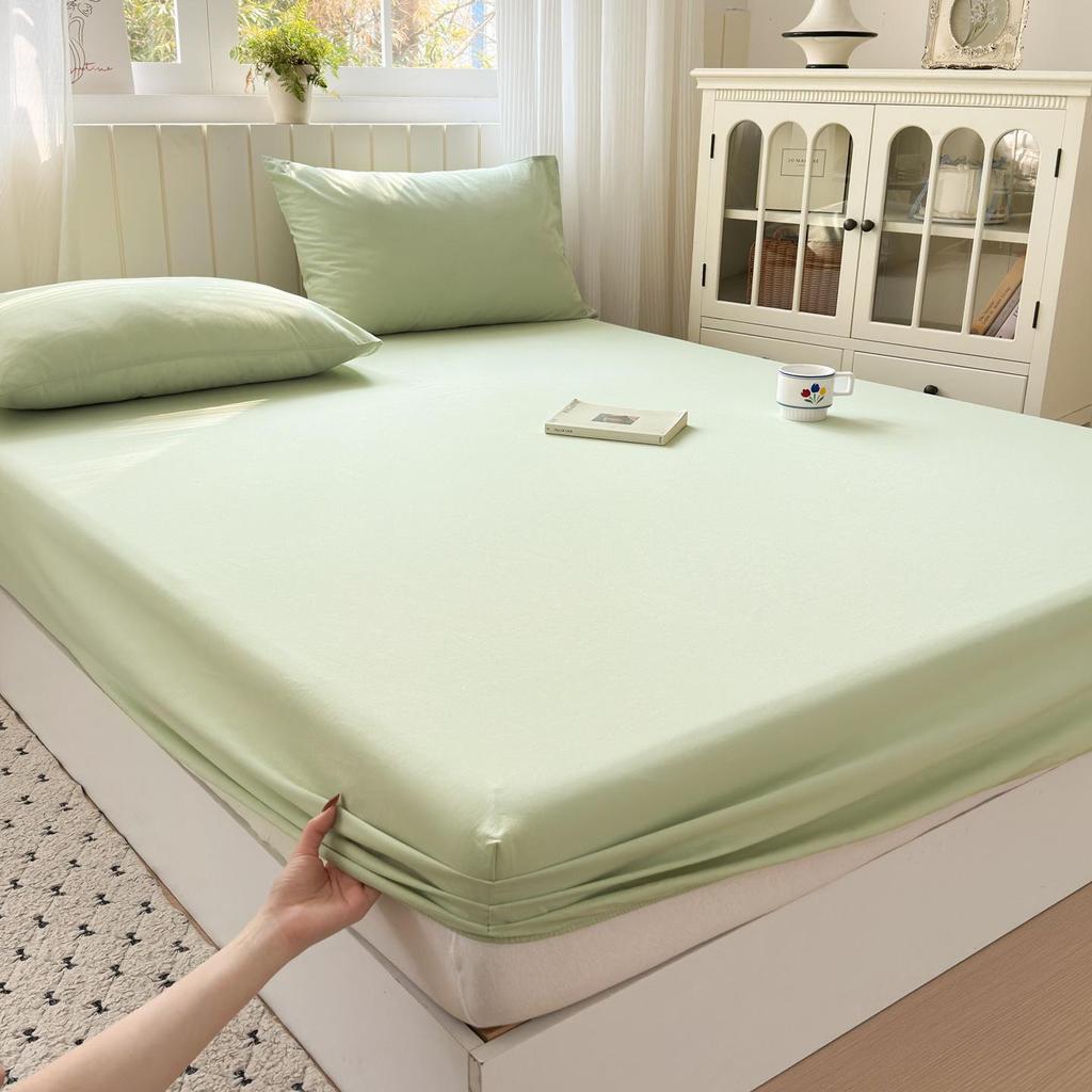 100% Cotton Solid Color Fitted Bed Sheet Set - 3 Pieces, Single/Double Size, Pure Cotton for Home or Dorm.