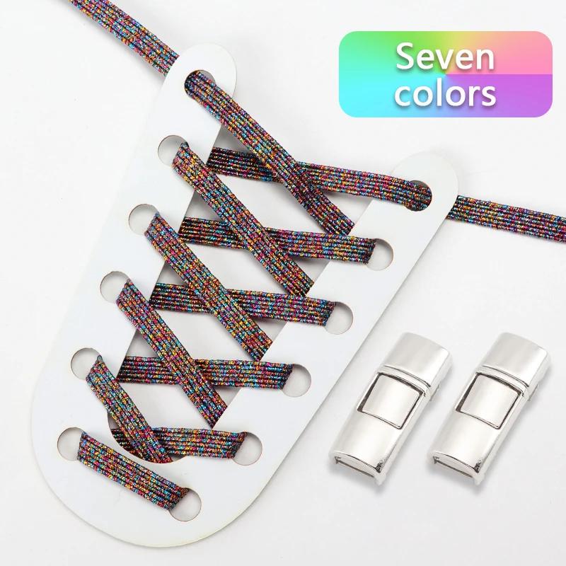 Lock Shoe laces without ties Elastic laces Sneakers Kids Adult Flat No Tie Shoelaces Rainbow Glitter Shoelace Shoes Accessories