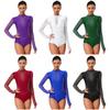 Dames Lange Mouwen Ballet Leotard Sheer Mesh Patchwork Rug Hol Uit Ontwerp Glanzende Strass Steentjes Atletische Bodysuit