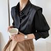 Chic Spring French Satin Long Sleeve White Shirt - Wrinkle-Resistant Women's High-End Design