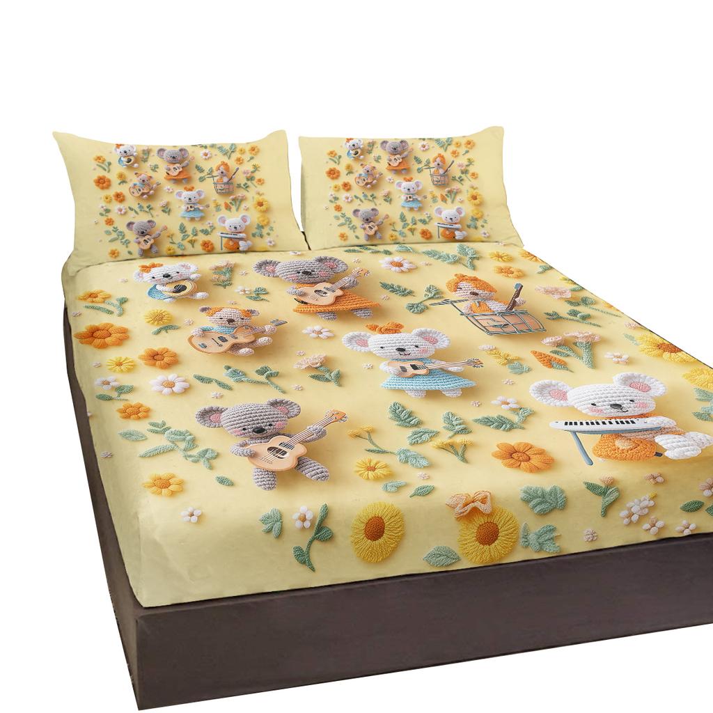 Koala Band 3-Piece Bedding Set, Cool Band With A Rhythm, Comes With 2 Pillowcases, Suitable For Bedroom (Boy, Music Festival)