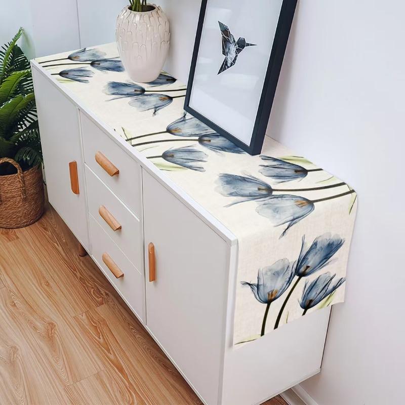 1PCS Spring Flowers, Tulips, Tablecloths, Tablecloths, Home Fabric Dining Tables, Living Room Counters, Linen Table Flags
