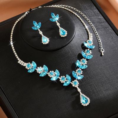 2026 Accesorios de Novia Joyería de Boda Accesorios de Vestido de Boda de Dos Piezas Pendientes de Pedrería Collar Traje de Mujer