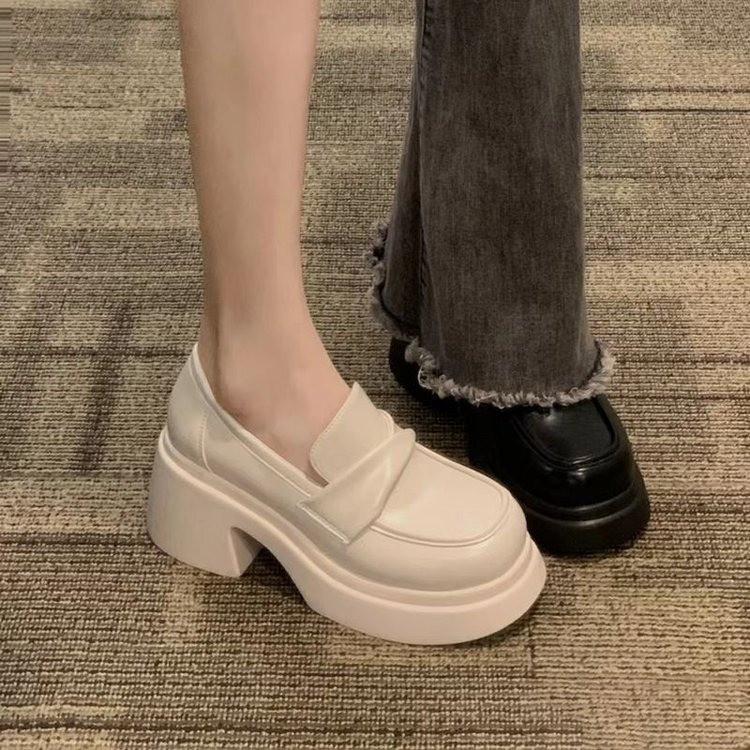 Women's High-End Retro Platform Leather Loafers - Spring/Autumn Slip-On Height-Increasing Fashion Shoes