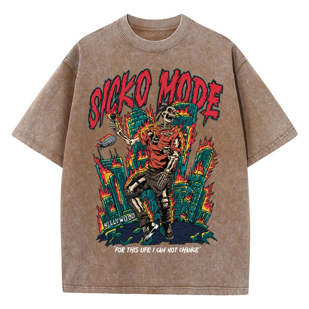 Amerikanisches Retro-T-Shirt Herrenmode Straßenkleidung Gewaschenes Altes Straßenkleidung Skelett Sänger Grafik-T-Shirts