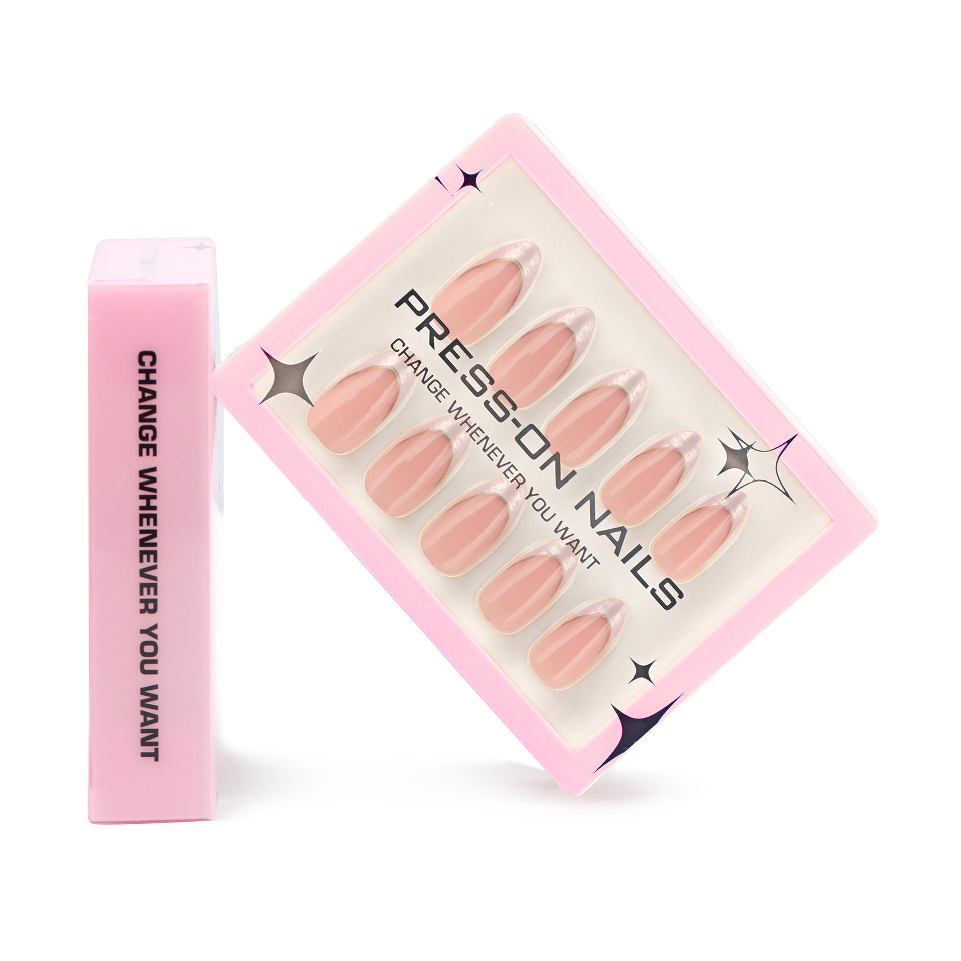 French White Smudge Wearable Nail Gold Pulp Curve Nail Art Hot Selling Wearable Nail Products Finished Products