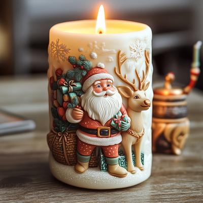 Santa Claus Carrying Gift Relief Cylindrical Candle Silicone Mold Santa Claus Reindeer Christmas Gift Relief Gypsum Resin Molds