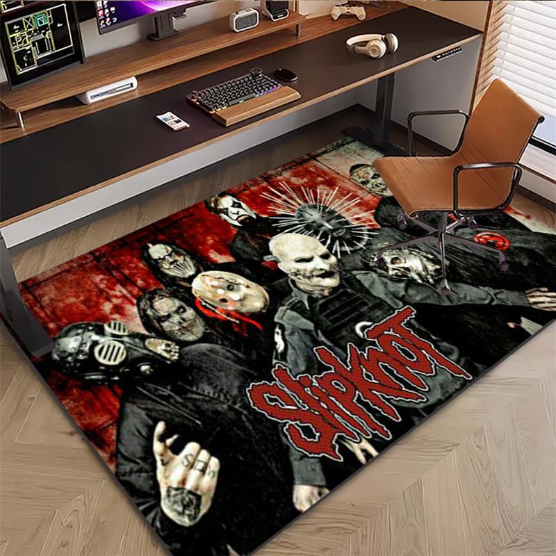 Slipknot Pentagram Logo Area Rug Non Slip Mat, Vintage Dark Wood Grain Carpet for Game Room Rock Fan Decor