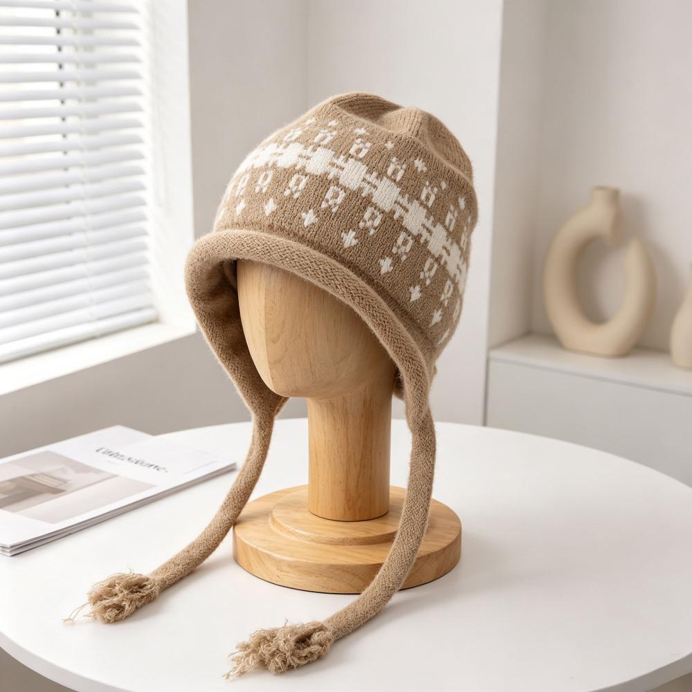 Tassel Tie Knit Hat Windproof Winter Hat New Tassel Beanie Autumn Winter Daily Wear