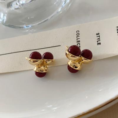 Orecchini a Bottone in Agata Guochao, Semplici e Piccoli Orecchini Temperamentali, Orecchini Pendenti in Smalto Rosso Ankola Retro Versatili per il Capodanno