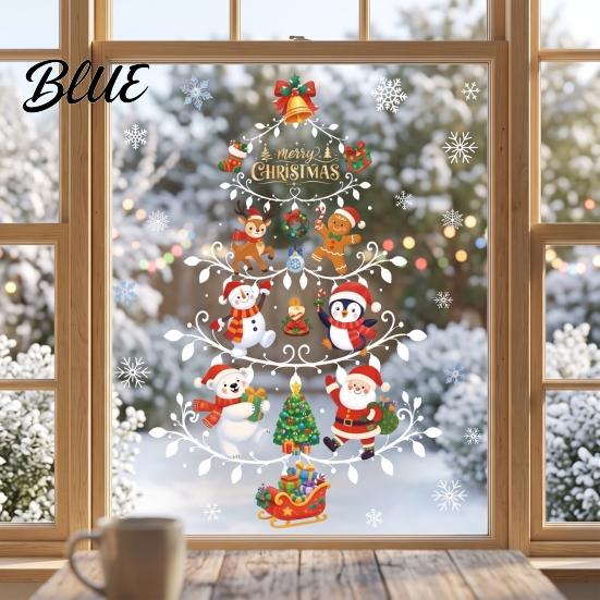 Festive Shop Window Decorations Reusable Christmas Clings Double Sided PVC Static Glass Stickers Snowman Snowflake Elk No Glue Decoration