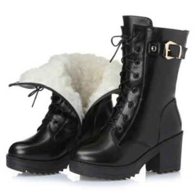 Winter High-heeled Genuine Leather Women Winter Boots Thick Wool Warm Women Military Boots High-quality Female Snow Boots