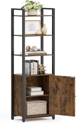 6-Tier Bookcase, Tall Bookshelf with Door, Metal Frame, Adjustable Shelves, 24 X 40 X 159.5 Cm, Living Room Bedroom