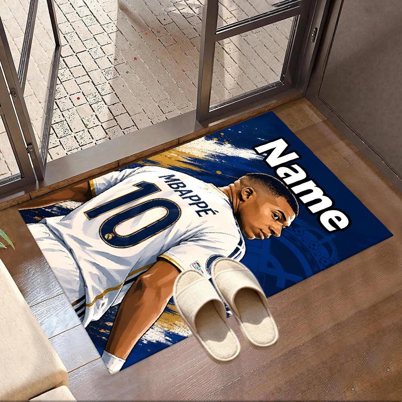 Custom Name Personalized Kylian Mbappe Print Carpet, Versatile Home Decor Rug, for Playroom, Apartment, Balcony, Entryway, Hallway Gift