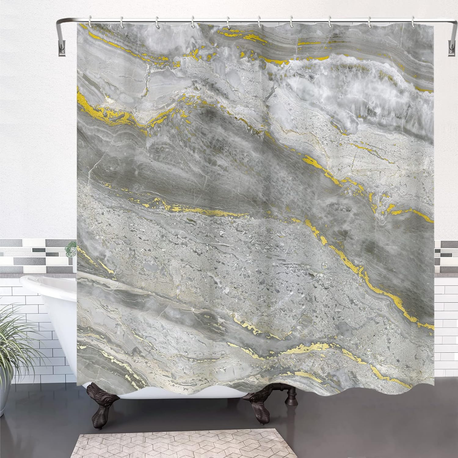 

25Style Розкішні абстрактні мармурові штори для душу з геометричними смугами Штори для аксесуарів для ванної кімнати Штора для ванни з гачками Водонепроникна 150x180cm