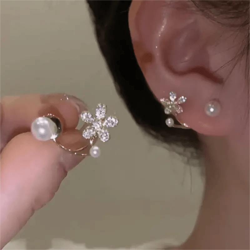 Floral Crystal Stud Earrings for Women, Elegant Minimalist Alloy Jewelry Party Christmas Gift