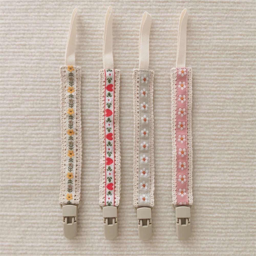 Ethnic Style Baby Cloth Pacifier Chain Embroidery Floral Adjustable Soother Holder Teether Toys Straps Dummy Clips