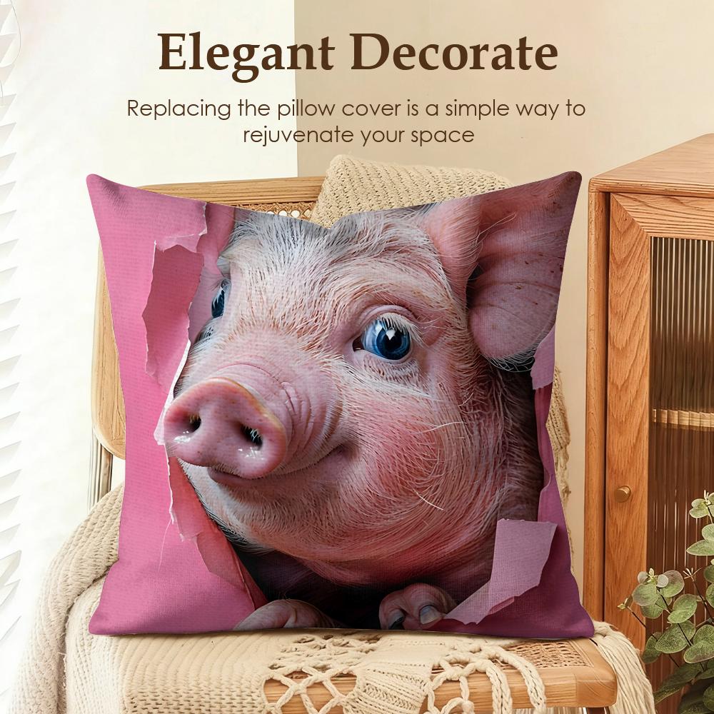 Cuscino Decorativo Amici Maialini Carini Divertenti Copricuscino Lino Naturale Tessuto Biologico Stampa Double Face Divano Arredamento Casa Cuscino Regalo