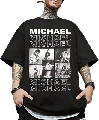 Michael Jackson Tribute T-Shirt - Retro Michael Repeat Print with Classic Performance Photos - King of Pop Fan Tee