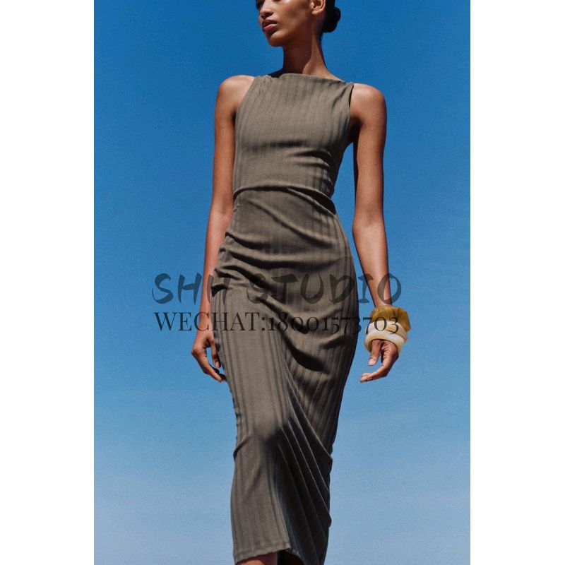 Spring New Sexy Style Sexy Silm Hanging Collar Mid Length Long Length Rib Midi Skirt Dress 4174166