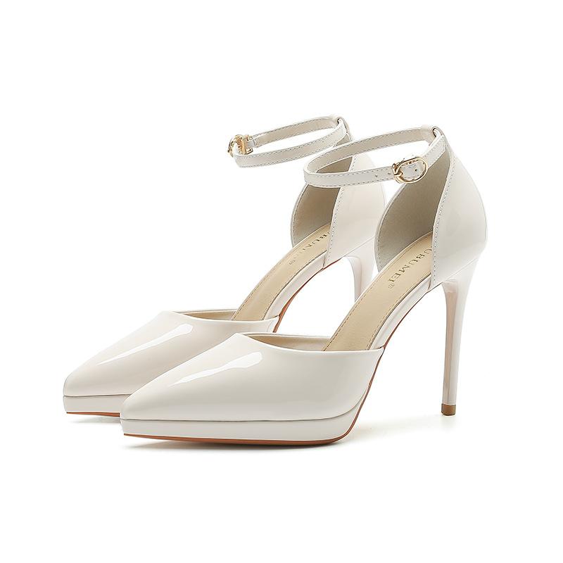 8-1 Pointed Thin Heel High Heels Baotou Hollow High Heel Sandals Waterproof Table Suede Sandals Women