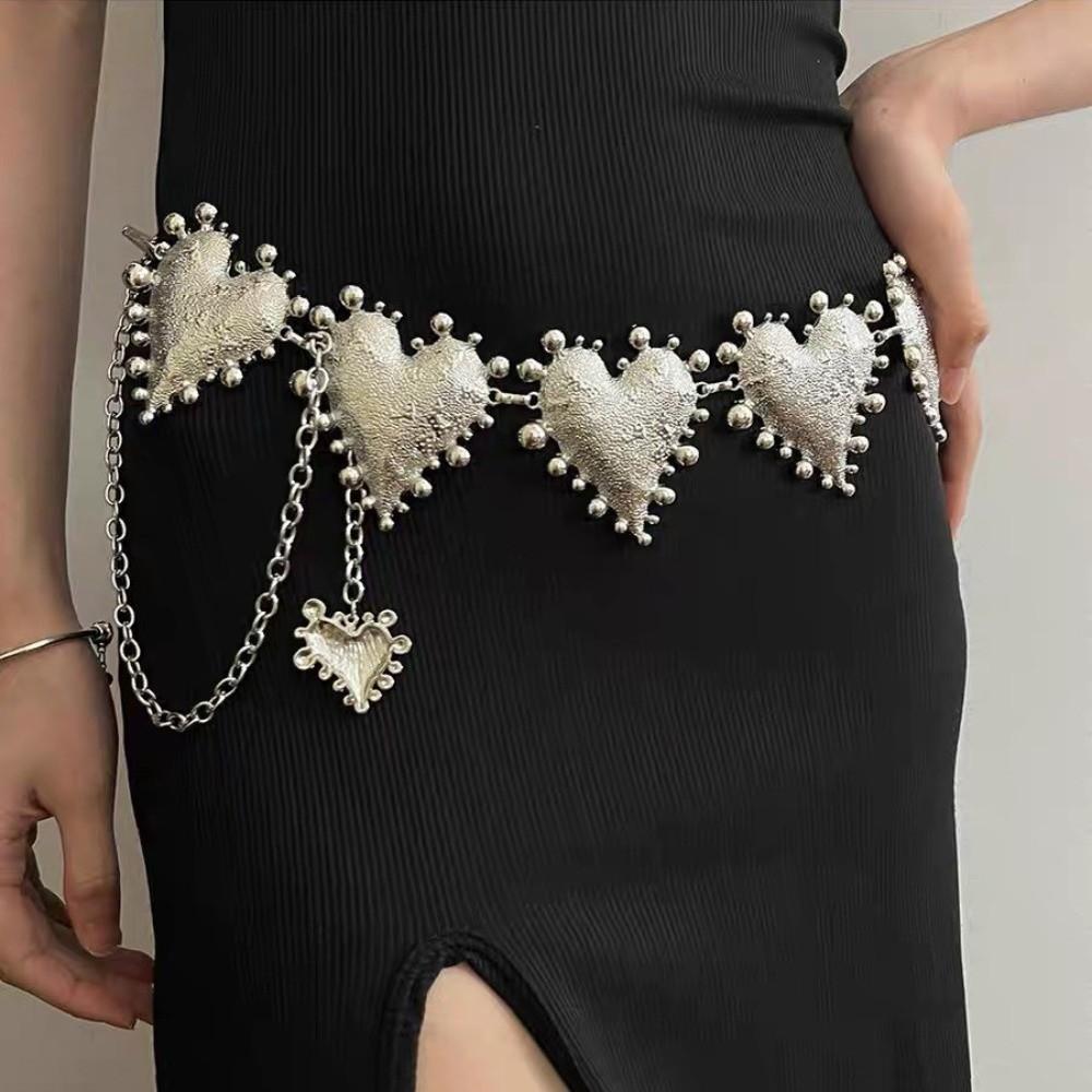 Punk Zinc Zinc Alloy Waist Chain Jeans Decor Adjustable Belt Elegant Heart Chain Waistband  Waist Accessories