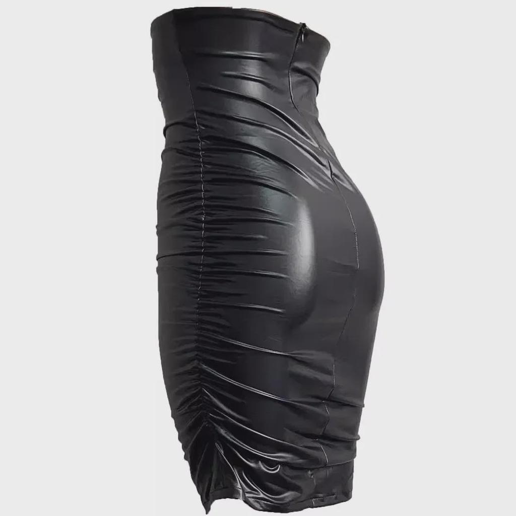 European & American Plus-Size Sexy Pleated PU Leather Skirt - Tight Hip, Short Ins Style for Women
