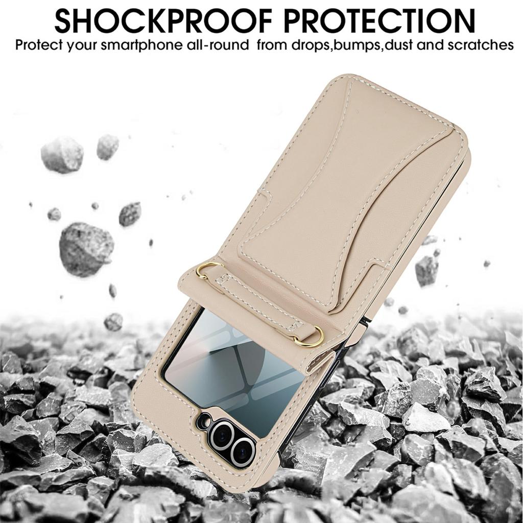 For Samsung Galaxy Z Flip5 5G Case Kickstand Leather+PC Folding Phone Cover with HD Screen Protector/Straps