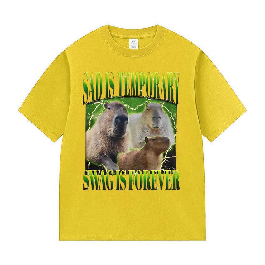 

Sad Is Temporary Swag Is Forever Graphic TShirt Unisex Funny Capybara Short Sleeve T Shirt Casual Oversized Cotton Tops Tshirts 4XL