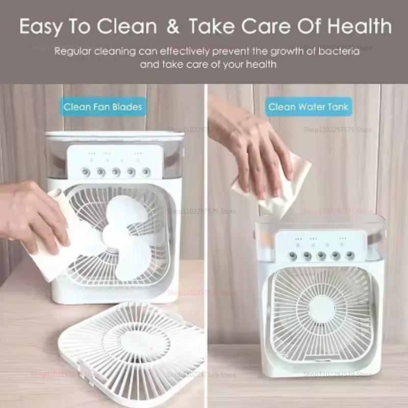 3 in 1 Portable Small Air Cooler Fan with Humidifier LED Night Light, Adjustable Temperature Home Office Air Conditioner Cooler