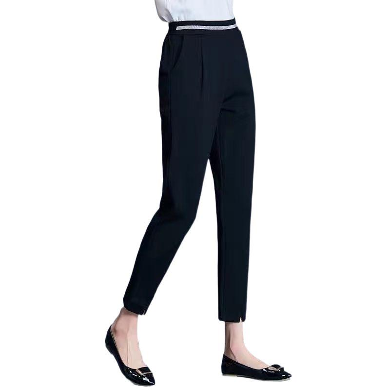 Women's Petite Black High-Waisted Slimming Straight-Leg Autumn Pants