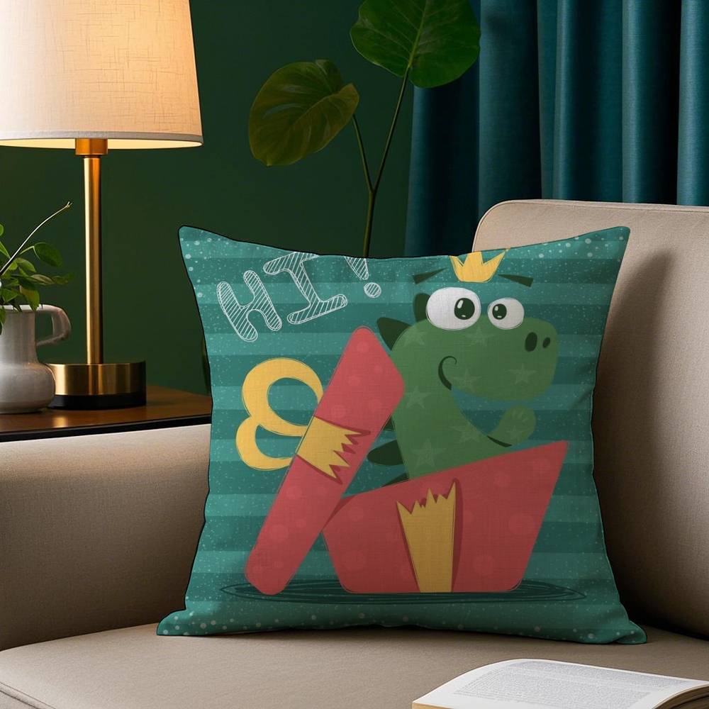 Cute Cartoon Dinosaur Pillow Case Plush Fabric Soft Pillowcase Double Sided Print Sofa Cushion Cover Throw