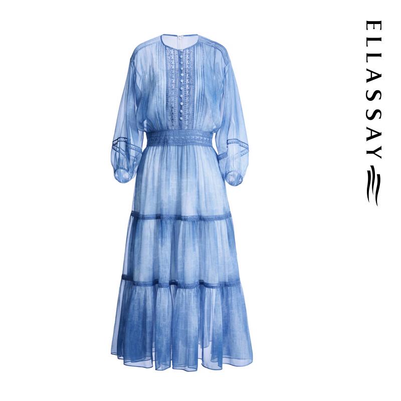 ELLASSAY 2026 Summer Gradient Tie-Dye Lace Midi Dress