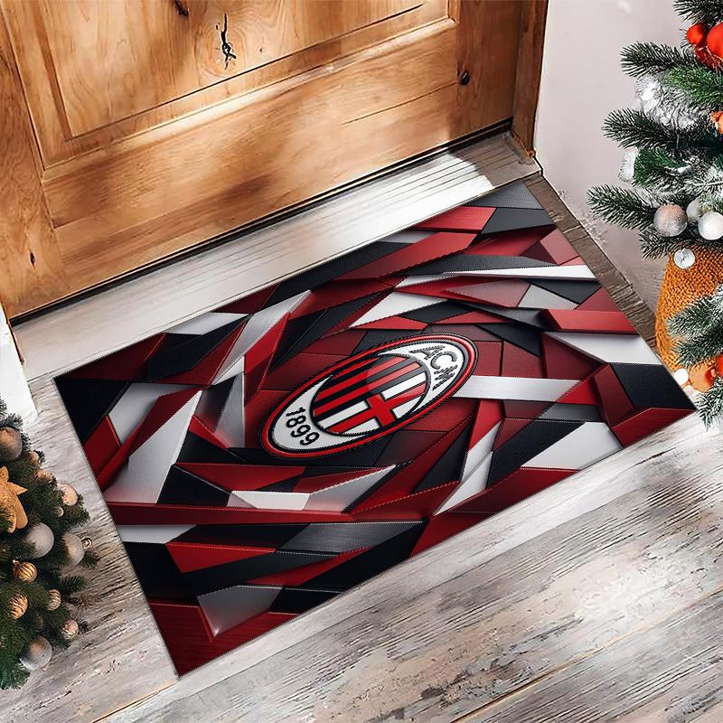 Tappeto in Flanella Stampato AC Milan Antiscivolo Morbido Poliestere Tappeto per Pavimento Tappetino Decorativo da Interno per Camera da Letto Soggiorno Divano Sala Giochi Decorazione Casa