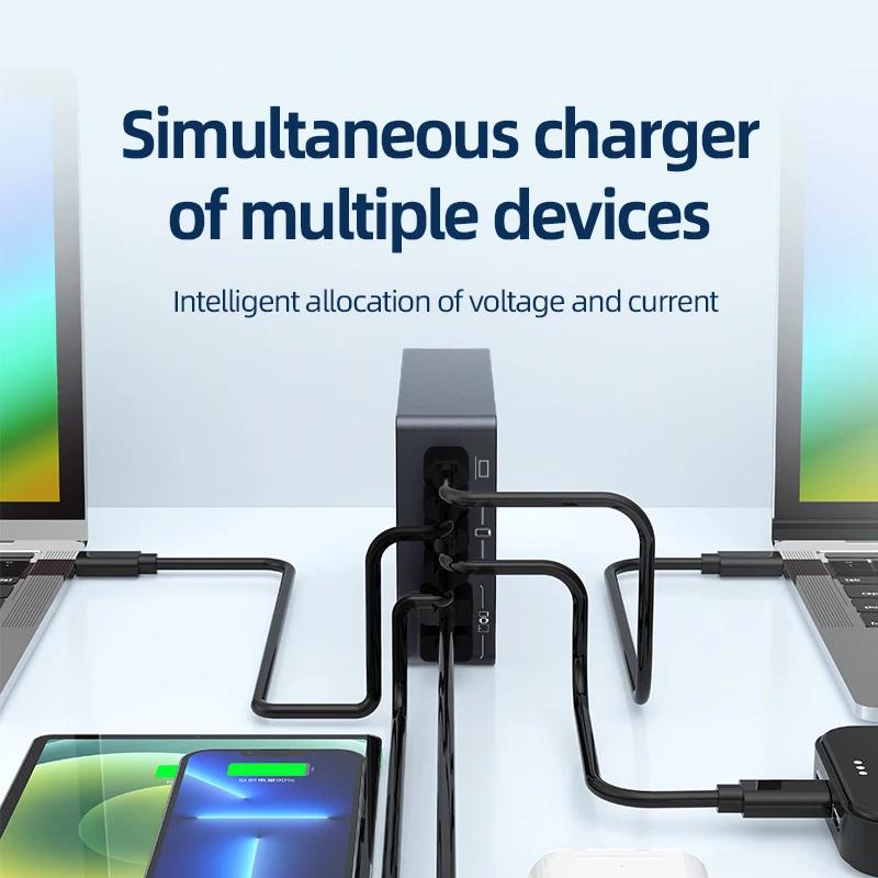 220W GaN Desktop Charger 6-Ports PD 100W USB Type C QC 3.0 Fast Charging Station for IPhone 16 Pro Tablet Macbook Samsung Laptop