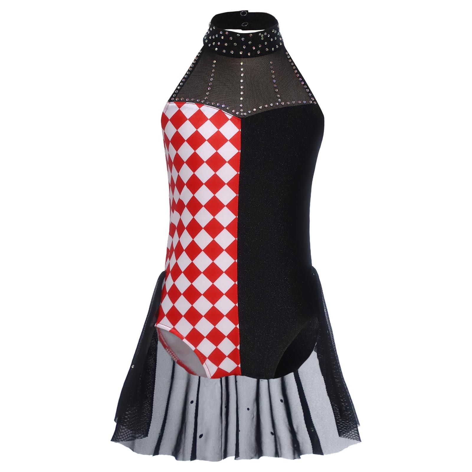 

Дитячий костюм клоуна Леотард Кольоровий блок Патчворк Стрази Декоративний Халтер Без рукавів З відкритою спиною Комбінезон 5-6 Years чорний