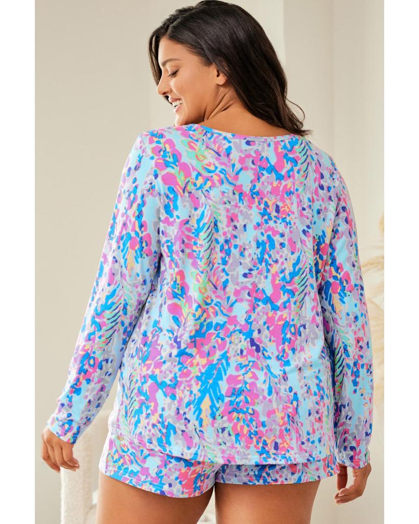Azura Exchange Floral Print Long Sleeve and Shorts Lounge Outfit
