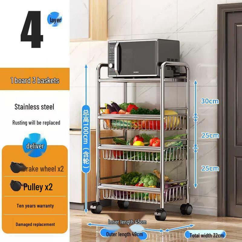 Stainless Steel Multi-Layer Kitchen Trolley for Fruits & Vegetables