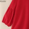 ZANZEA Women Summer Round Neck Loose 3/4 Sleeve Plain Blouse
