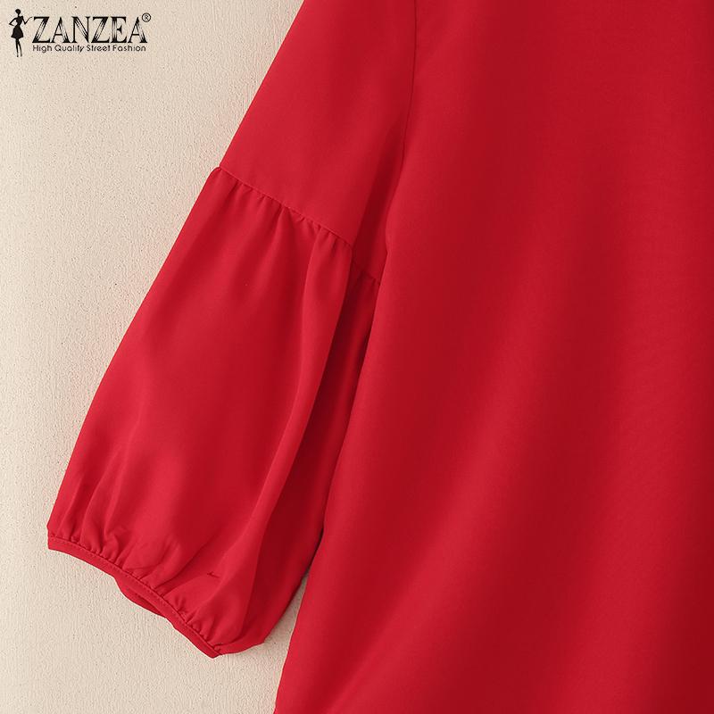 ZANZEA Women Summer Round Neck Loose 3/4 Sleeve Plain Blouse