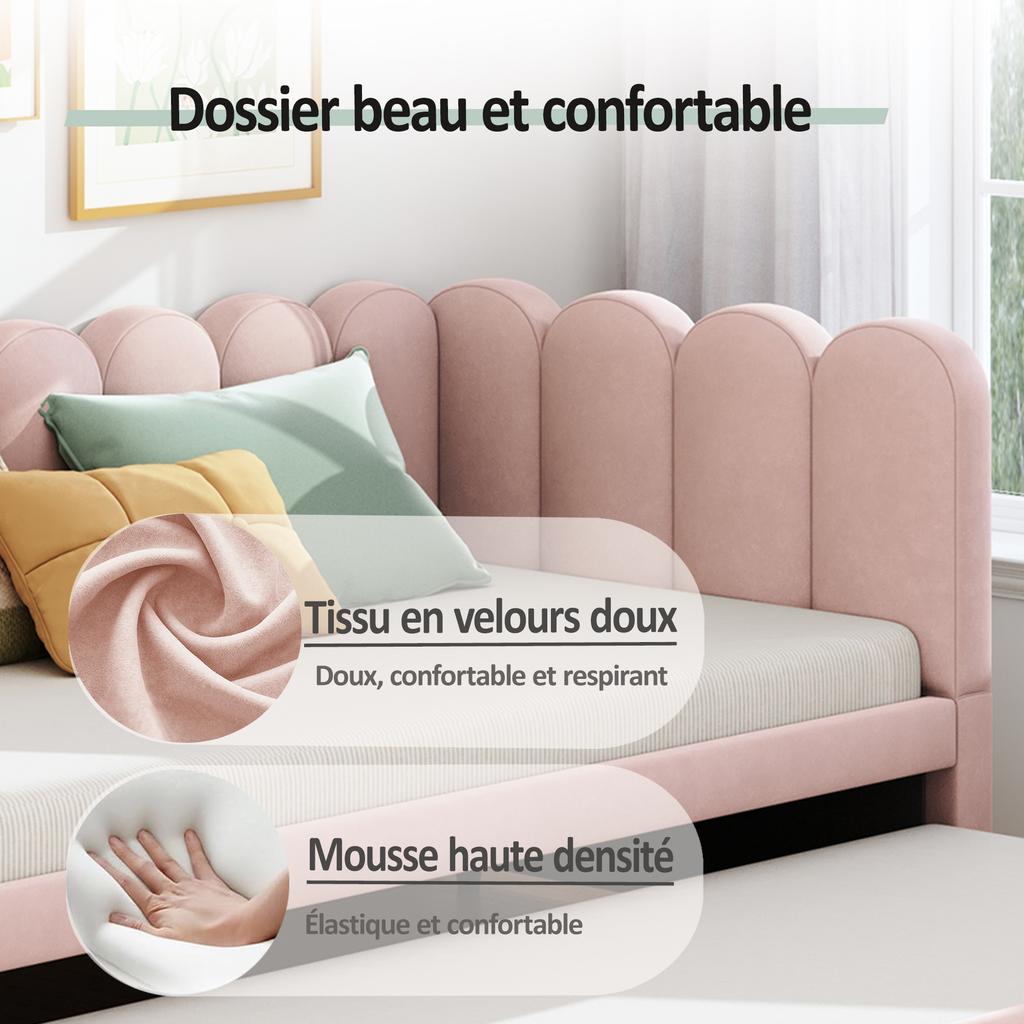 2-in-1 Multifunctional Sofa Bed In L-shape (90/180 X 200 Cm), Velvet Pink, Space-saving Design, Can Be Used As a Children's Bed or Guest Bed.