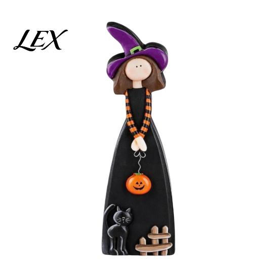 Fall Home Party Accents Halloween Witch Table Decoration, Cute Wooden Centerpiece, Farmhouse Autumn Vintage Style Crafts Ornament with Broomstick