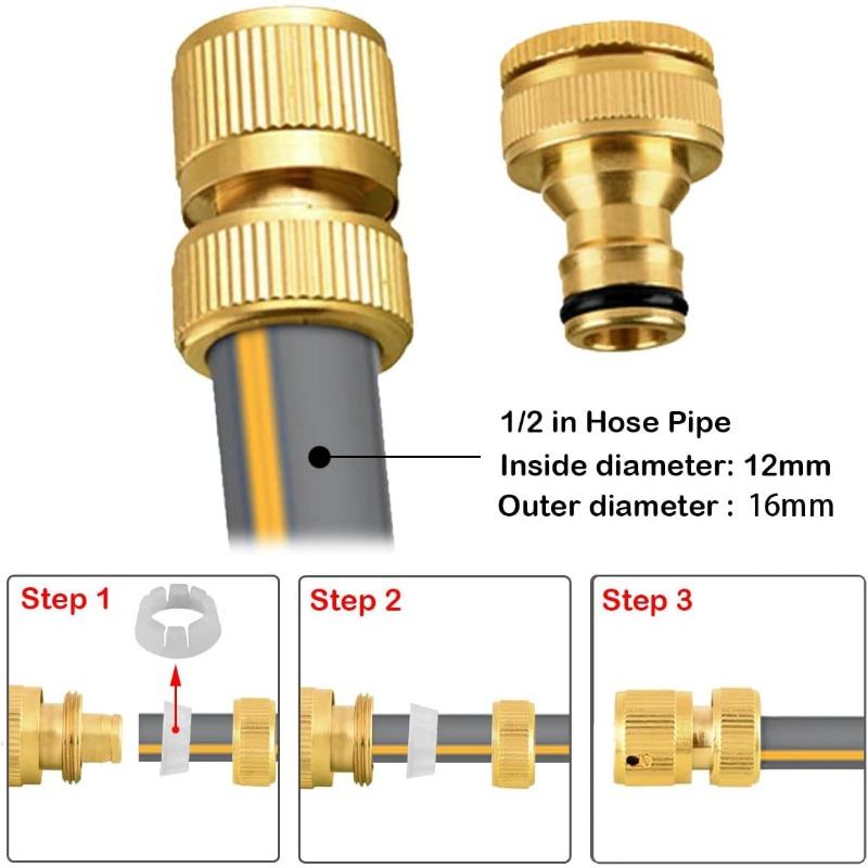 8-Pack Brass Garden Hose Faucet Connector Kit - 2 Dual Male Adapters, 4 Quick Connect 1/2" Hose Fittings, 2 Faucet Connectors