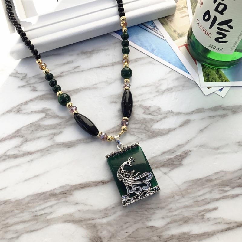Retro Fashion Opal High-end Necklace Female Long Temperament Sweater Chain Flower Diamond Versatile Accessories