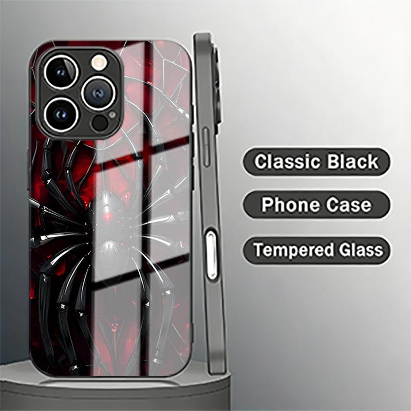 Dark Red Spider Web Tempered Glass Phone Case for iPhone 17 Pro Max 11 12 13 Pro 16 15 14 Plus 16E 17Air X XR XS 7 8 SE2 Cover