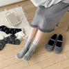 Sweet Girls Elegant Bowknot Pattern Cotton Crew Socks for Women Breathable Casual Fashion Student Middle Calf Socks