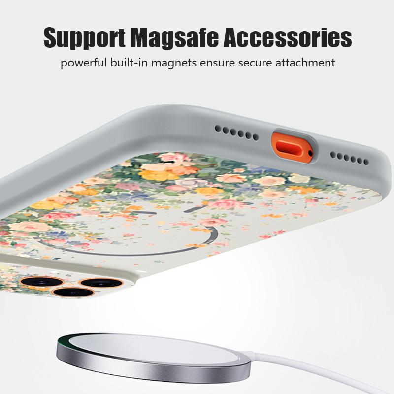 Colorful Rose Pattern Magnetic Phone Case For iPhone 17 Pro 16 15 14 13 Pro Max For Magsafe Wireless Charge Lens Protect Cover